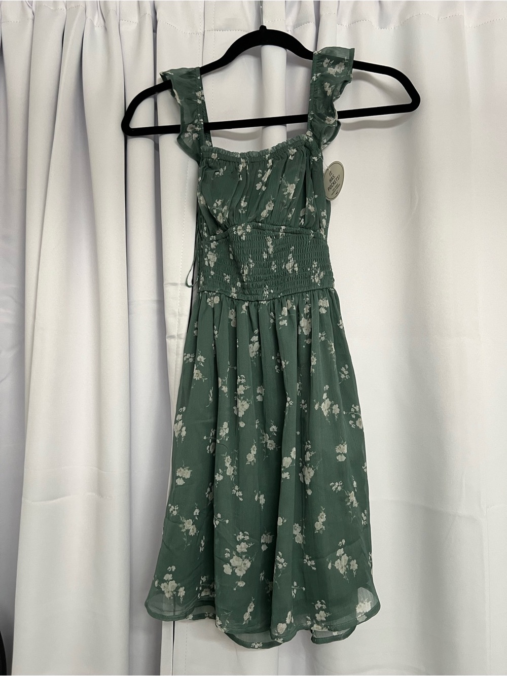 Hollister Green Floral Smocked Sundress